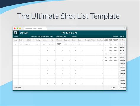 Shot list template in Excel