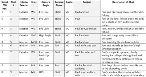 A screenshot of a shot number and description in a Studiobinder shot list template