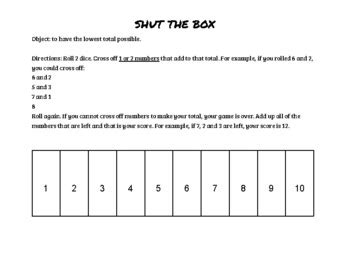 Shut the Box Game Math