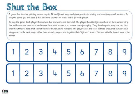 Shut the Box Game Printable