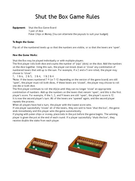 Shut the Box Game Rules PDF