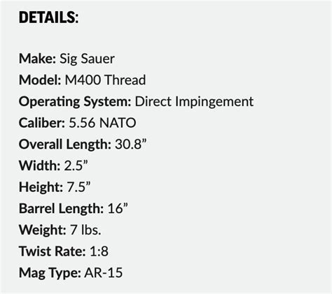 Sig M400 Tread Specifications