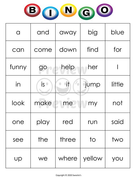 Sight Word Bingo Image 5