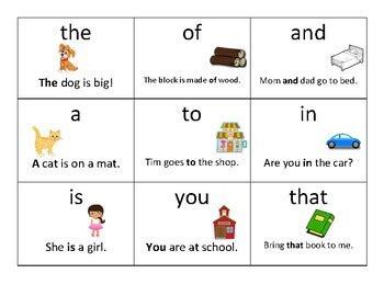 Sight Word Flashcards with Sentences