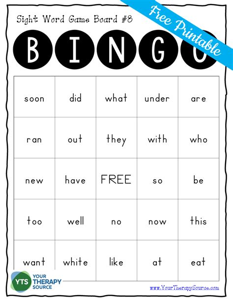 Sight words bingo gallery