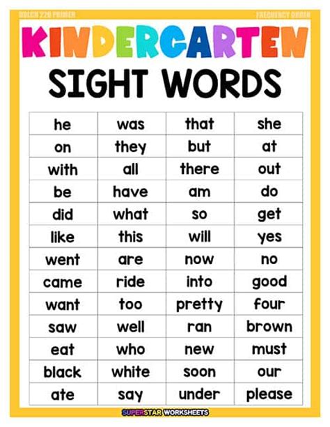 Kindergarten Sight Words