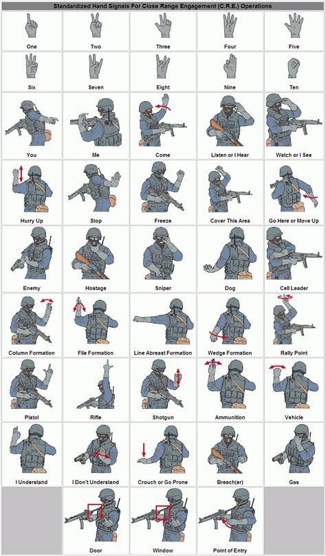 Military personnel using sign language in tactical operations