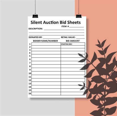 Silent Auction Bid Sheet with Buy-It-Now Option