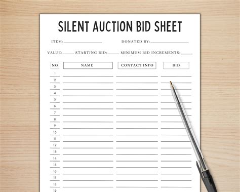 Silent Auction Bid Sheet with Images