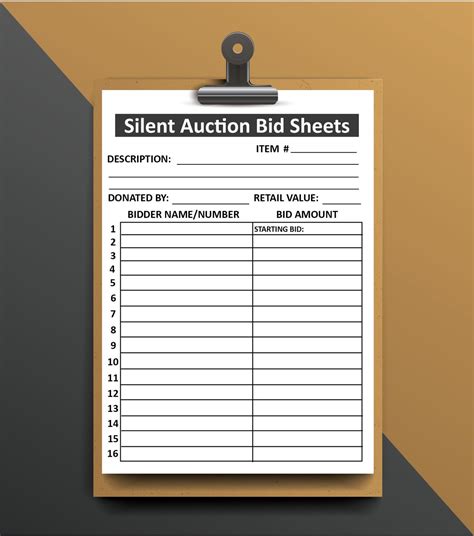 Silent Auction Bid Sheet with Images