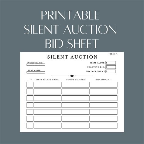 Silent Auction Bid Sheet with Proxy Bidding