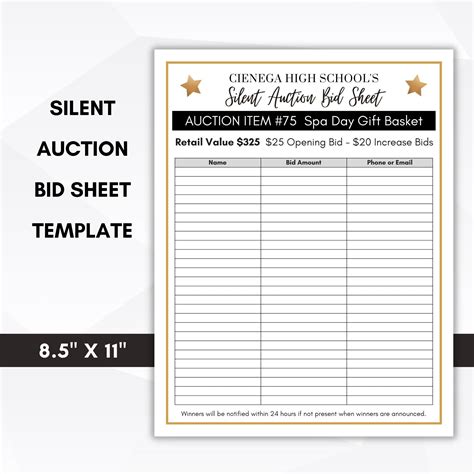 Silent Auction Bid Sheets Design