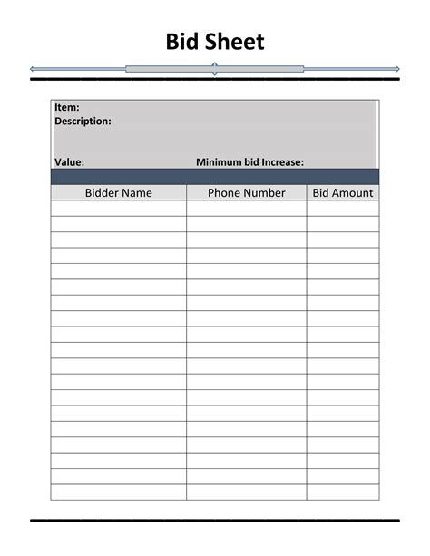 Silent Auction Bid Sheets Excel