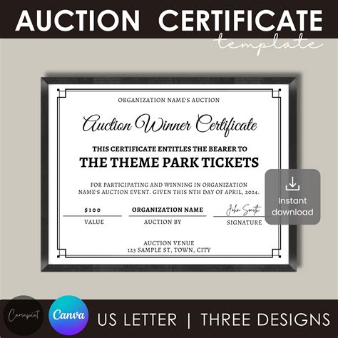 Silent Auction Certificate Template in Adobe Illustrator