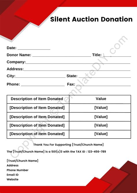 Silent Auction Donation Form Template Example