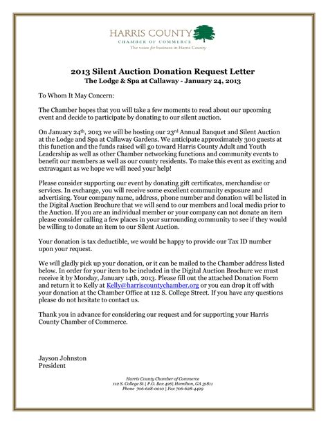 Silent Auction Donation Letter