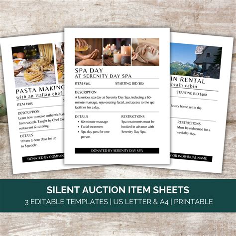 Silent Auction Item Description Templates