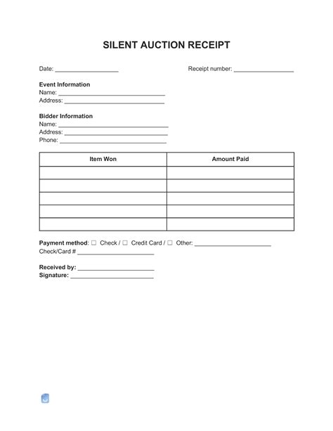 Silent Auction Receipt Template