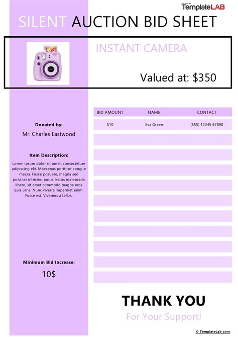 Silent Auction Template Design