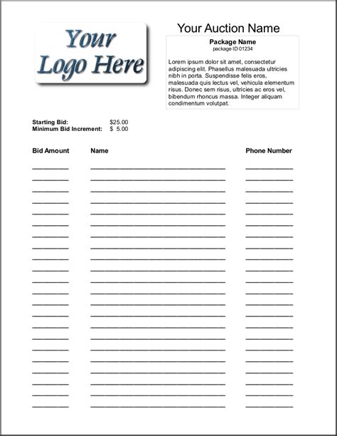 Silent Auction Template Example 6