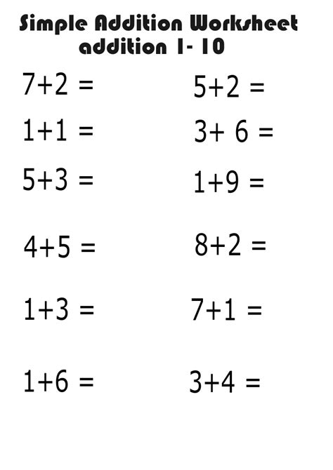 Image of simple addition worksheets