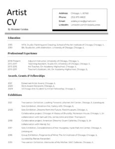 Simple Artist CV Template