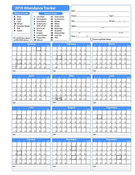 Simple Attendance Calendar Template