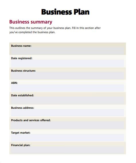 Simple Business Plan Template