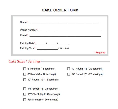 Simple Cake Order Form Template