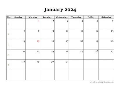 Simple Calendar Template 2024