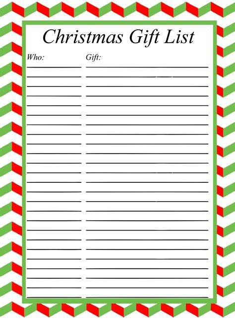 Simple Christmas Gift List Template