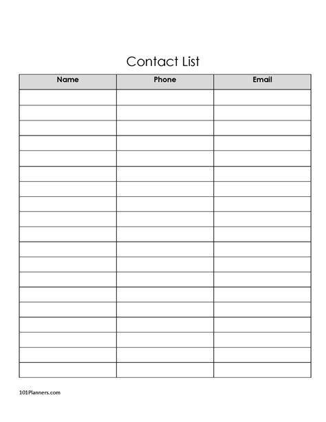 Simple Contact List Template