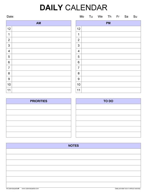 Simple daily schedule template