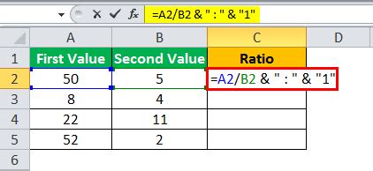 Simple division ratio in Excel