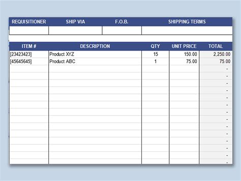 Simple Excel Order Form