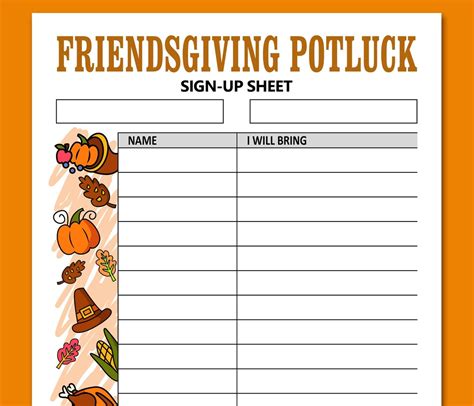 Simple Friendsgiving Sign-Up Sheet Template