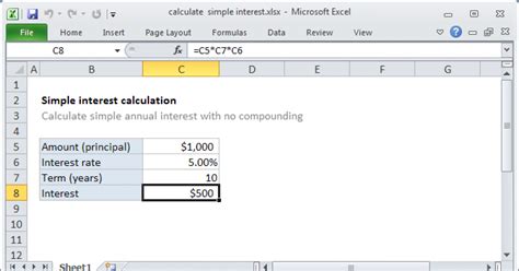 Simple Interest Calculation Excel