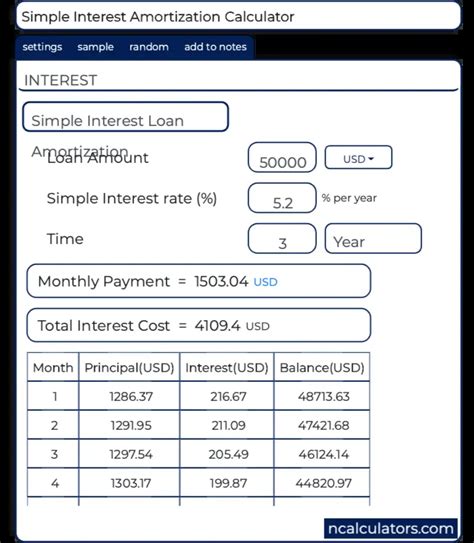 Simple Interest Table