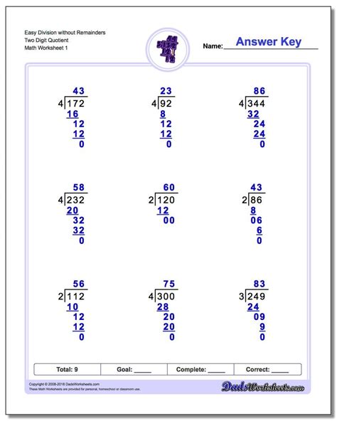 Simple Long Division Worksheets