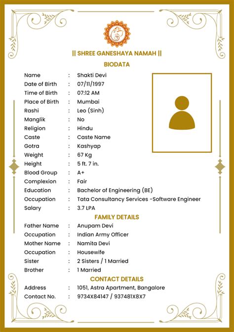 Simple Marriage Biodata Template