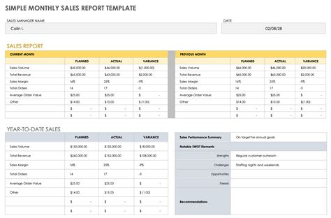 Simple Monthly Sales Report Template