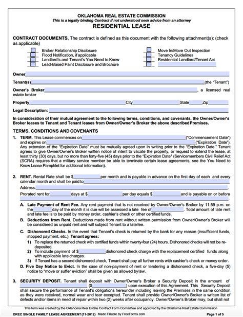 Simple Oklahoma Lease Agreement Template