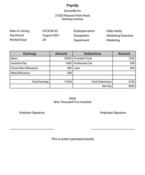 Simple payslip template