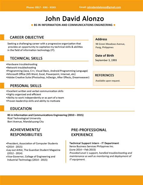 Simple Resume Template with Photo and Icons