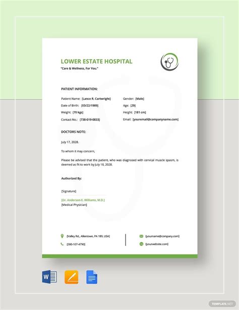 Simple Return to Work Doctors Note Template