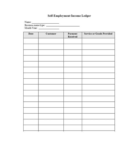 Simple Self Employment Ledger Template