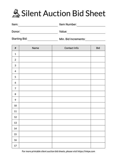 Simple Silent Auction Bid Sheet