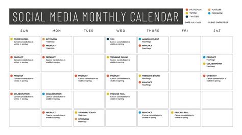 Simple Social Media Calendar Template