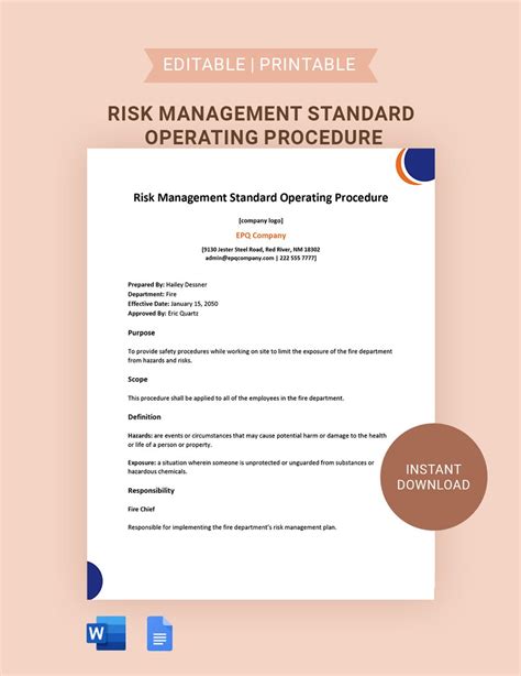 Simple SOP template for risk management