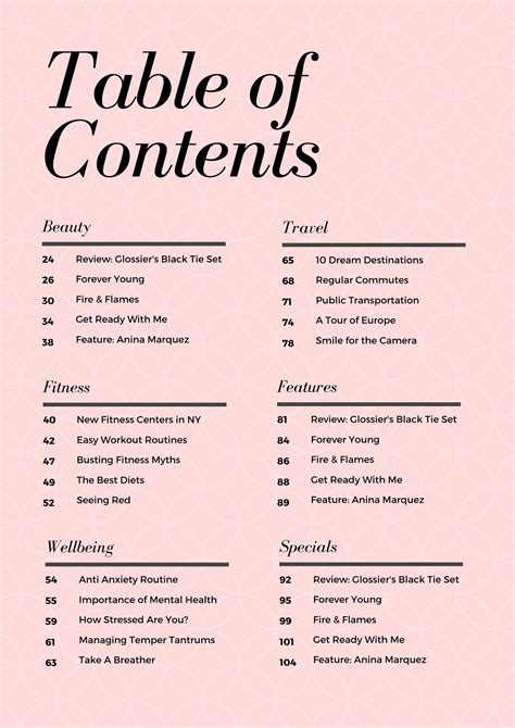 A simple table of contents template for Goodnotes